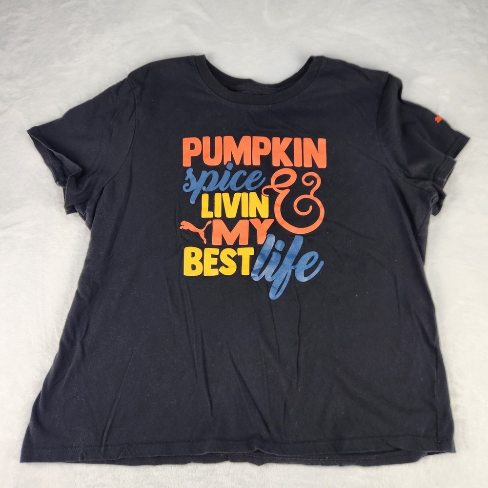Puma Shirt Women's Size XL Black Pumpkin Spice Short Sleeve Gym Workout Athletic